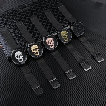 2020 Misto Craniu Barbati Ceas De Brand De Lux Cuarț Ceasuri Barbati Milanese Trupa Ceas Rezistent La Apa Moda Retro Aur Negru Ceas Pentru Băiat