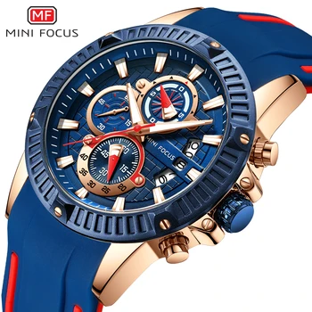 MINI FOCUS 2019 Moda Cuarț Ceas de Barbati Curea din Cauciuc Albastru 3 Cadrane 6 Mâini Calendar Multifuncțional de Sport Impermeabil Ceasuri de mana 20622