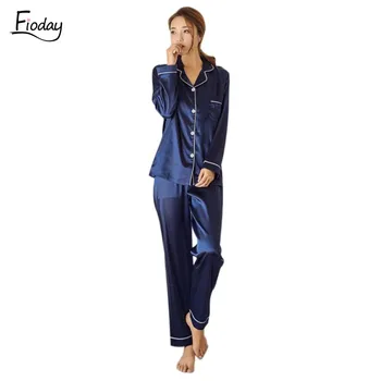 Fioday de Iarnă Satin de Matase Pijamale pentru Femei Lung Pijamale, Body, Seturi din Două Piese Pijamale Femei Pijama Set Plus Dimensiune 5XL