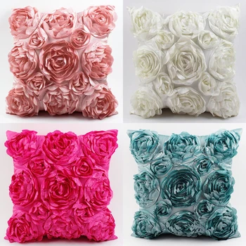 European Stil 3D Trandafiri Brodate față de Pernă față de Pernă Nunta Acasă Decorative Perne Canapea cojines decorativos para sof
