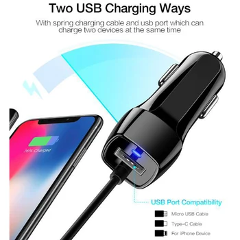 Incarcator auto Cu Cablu USB Încărcător de Telefon Mobil Pentru iphone 11 7 Xiaomi Samsung S10 Micro USB de Tip C Cablu de Repede Masina Încărcător de Telefon