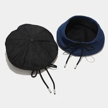 Femeile Japoneze Toamna Denim De Bumbac Bereta Capac Dulce Panglică Dantelă-Up Bowknot De Epocă Elegant Vânzător De Ziare Pictor Beanie Hat