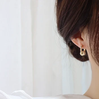 Moda coreeană 14K Aur Adevărat Noroc Implicarea Cercel pentru Femei de Înaltă Calitate Rotativ Bling Zirconia Cercei Clip Brincos