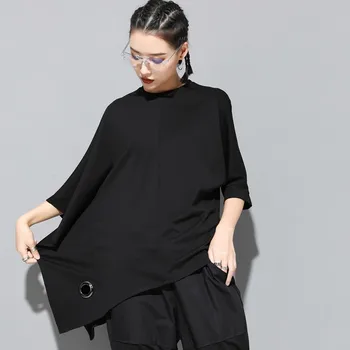 2021 Primavara-Vara Noi Batwing Maneca Vrac Plus Dimensiune T-Shirt Femei Topuri Gol Afară Gât Rotund Negru Tee Haine De Moda Maree