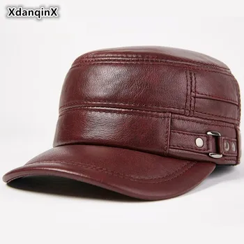 XdanqinX 2019 Toamna Noua din Piele Pălărie Bărbați Armată Militar Pălării Dimensiuni Reglabile Bărbați de vârstă Mijlocie piele de Vacă din Piele Capace Plate