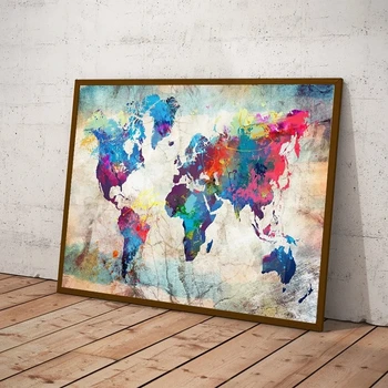 Colorat Harta Lumii Pictura Panza de Imprimare de Perete de Arta Canvas Poze Cuadros pentru Living Decor Acasă