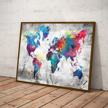 Colorat Harta Lumii Pictura Panza de Imprimare de Perete de Arta Canvas Poze Cuadros pentru Living Decor Acasă