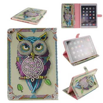 De Vânzare la cald Pentru Apple iPad Air 2 ipad 6 Retina, Smart case Tigru Owl Model Pictat PU Capac din Piele Pentru ipad 6 Air 2, Tableta Caz 22454