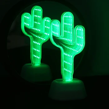 Chi-cumpara Romanul Lnfinity Oglindă Tunel de Lumină alimentate de la baterii AA portabil LED Cactus 3D efect de Tunel Lumina de Noapte Decor Acasă lampa