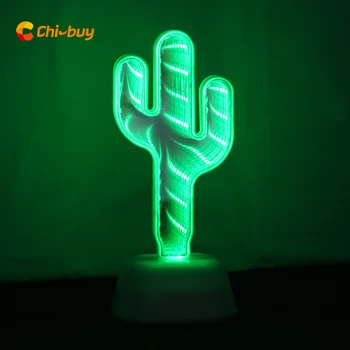 Chi-cumpara Romanul Lnfinity Oglindă Tunel de Lumină alimentate de la baterii AA portabil LED Cactus 3D efect de Tunel Lumina de Noapte Decor Acasă lampa