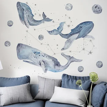 Trase de mână înstelat balena albastra autocolante de perete camera copii dormitor decor mural decor acasă creative living autocolante tapet 2299