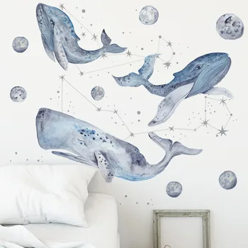 Trase de mână înstelat balena albastra autocolante de perete camera copii dormitor decor mural decor acasă creative living autocolante tapet