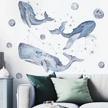 Trase de mână înstelat balena albastra autocolante de perete camera copii dormitor decor mural decor acasă creative living autocolante tapet