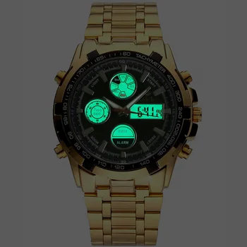 Mens Aur cuarț Ceas din Oțel Inoxidabil, Curea din Metal Ceasuri Cuarț Ceas de mână de Afaceri Impermeabil ceas Dual Display 23133