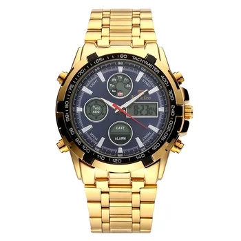 Mens Aur cuarț Ceas din Oțel Inoxidabil, Curea din Metal Ceasuri Cuarț Ceas de mână de Afaceri Impermeabil ceas Dual Display