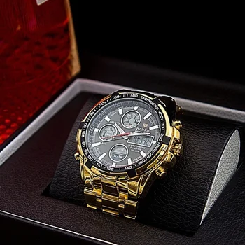 Mens Aur cuarț Ceas din Oțel Inoxidabil, Curea din Metal Ceasuri Cuarț Ceas de mână de Afaceri Impermeabil ceas Dual Display