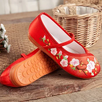 USHINE Handmade Vintage Femei Balet Plat Chineză Tradițională Flori Broda Pantofi Tesatura de Bumbac Pantofi de Mers pe jos femeie fete