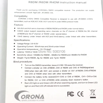 Corona R8DM-SB 2.4 G 8CH DMSS Receptor Compatibil Cu S. Autobuz Suport JR DMSS XG6 XG7 XG11 Pentru RC Model de avion