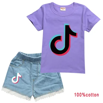 2020 nou Tok-tok Fată de Vară din Bumbac cu Maneci Scurte T-shirt + Denim pantaloni Scurți Set 2-10 Y Copilul de Calitate de Îmbrăcăminte haine de ziua recunostintei 2329