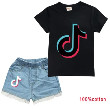 2020 nou Tok-tok Fată de Vară din Bumbac cu Maneci Scurte T-shirt + Denim pantaloni Scurți Set 2-10 Y Copilul de Calitate de Îmbrăcăminte haine de ziua recunostintei