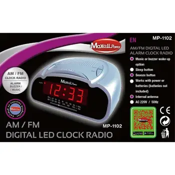 RADIO cu CEAS de Noapte MAXELL MP-1102 Musica sau ceas cu alarmă FM SUNT antenă intern 2350