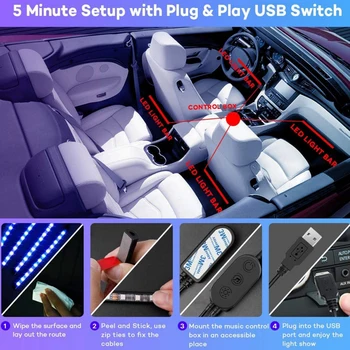 LED-uri Auto de Interior Lumini Benzi de Muzică Ușoară de Sunet Bluetooth APP Controll Benzi cu LED-uri Lampa de Lumina Pentru Masina Decration +bricheta