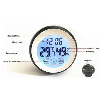 LCD cu Iluminare din spate Ceasuri Digitale din Plastic Temperatura Umiditate Funcție de Timp Mini Ceas de Perete de Interior Stație Meteo Metru Tester