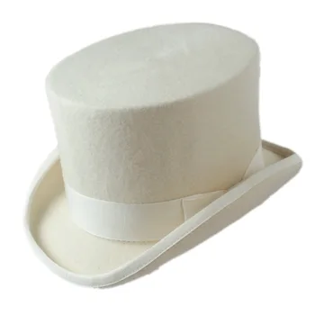 15cm(5.89 inch) Lână Albă Top Hat Pentru Barbati Femei Raditional Fedoras Hatter Magician Pălărie Sam Castor Biserica Pălărie 23768