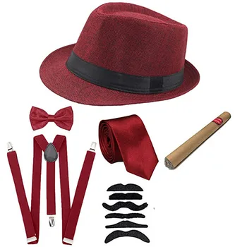 Halloween Cosplay Costum 1920 Mens Gatsby Gangster Set de Accesorii - Fedora Pălărie vânzător de ziare Bretele Banderole Legat Papionul