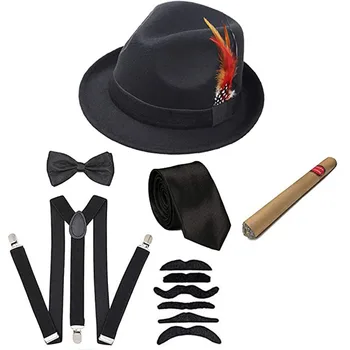 Halloween Cosplay Costum 1920 Mens Gatsby Gangster Set de Accesorii - Fedora Pălărie vânzător de ziare Bretele Banderole Legat Papionul