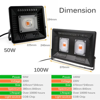 Full Spectrum LED-uri Cresc Light rezistent la apa IP65 50W 100W AC110V/220 4500lm/9000lm COB Creștere Inundații Lumina pentru Plante de Interior cutie D4 24052