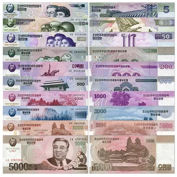 Coreea de nord Set Complet, 5 10 50 100-5000 Câștigat, 100 de COMM. UNC bancnote