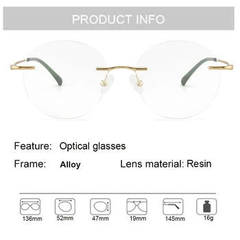 Rotund fără ramă Unisex Bărbați și Femei Cerc Ochelari Fara rama Usoare Clar Lentile Optice Cadru