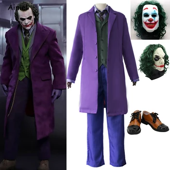 Halloween Joker Groază De Partid Cosplay Dark Knight Heath Ledger Joker Violet Trenci Ofițeresc Costum Pantofi De Clovn Masca Adult Copil