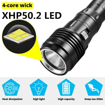 XHP50.2 Scufundări Lanterna Puternica Cu 4 Core P50 Scufundări Lanterna clasa Orbire Subacvatice 250m IPX-8 Impermeabil Lampa cu Acumulator 26650
