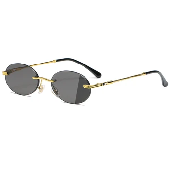HBK Mici, Rotunde, fără ramă de ochelari de Soare Femei Bărbați Vintage Ceai Nuante de Brand Design Fara rama Ochelari de Soare Ochelari Ovale UV400