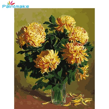 PAINTMAKE Crizantema Pictura De Numere de Flori de BRICOLAJ, pictura in Ulei pe panza pentru Decor acasă de Artă Cadouri 40*50cm