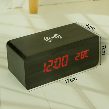 Decor creativ Ceas Electronic de Telefon Mobil de Încărcare Wireless Lemn Ceas LED Digital Ceas cu Funcția de Control Sunet 24859
