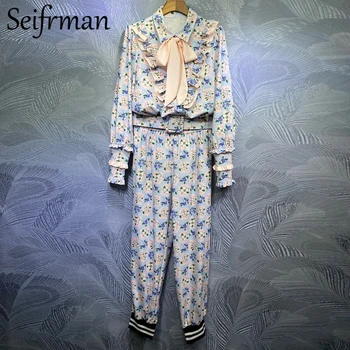 Seifrmann Toamna Femei Pistă De Moda Pantaloni Set Volane Lantern Maneca Bluze Largi + Pinted Pantaloni Lungi 2 Două Piese De Costume 2020 2497