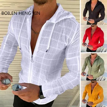 2020 Mens T-Shirt V-Neck grila Maneca Lunga Barbati hooded T Shirt Pentru bărbați Lycra Si Bumbac T-Shirt Om Îmbrăcăminte Tricou Brand Tees