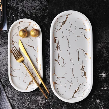 Nordic Marmură Ceramica Oval Placa de Vest Dish Farfurie de Desert Bijuterii de Stocare Tava Tacamuri Accesorii gustare Sushi, Fructe de mare fel de Mâncare