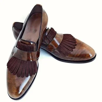 Noua moda Barbati Pu Piele Pantofi Franjuri Slip-on Toc Scăzut de Înaltă Calitate Rochie Vintage Clasic Masculin Casual Mocasini Pantofi AB600