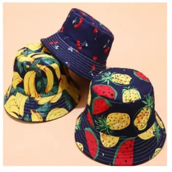 2020 Panama Pălărie Găleată Femei Barbati Două Laterale Hip Hop Găleată Cu Capac Două Reacții Reversibile Fructe De Cireșe Pepene Verde Imprimare Pălărie De Pescar 25342