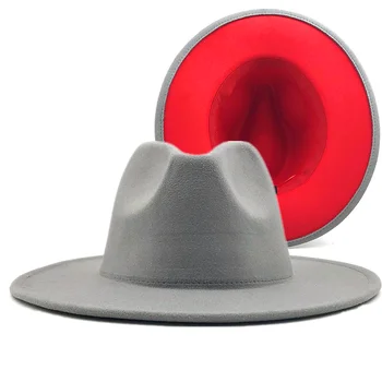 Nou Alb Rosu Mozaic Simțit Jazz Pălărie, Șapcă Bărbați Femei Margine Plat Amestec de Lână Pălării Fedora Panama Trilby Palarie Vintage 56-58-60CM 25434