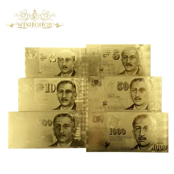 6pcs/set Noi Singapore Aur a Bancnotelor 2 5 10 50 100 1000 SGD Aur a Bancnotelor în Aur de 24k Fals Bani de Hârtie Pentru Colectarea