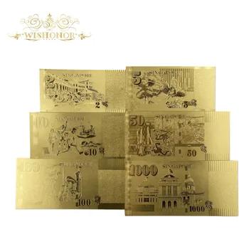 6pcs/set Noi Singapore Aur a Bancnotelor 2 5 10 50 100 1000 SGD Aur a Bancnotelor în Aur de 24k Fals Bani de Hârtie Pentru Colectarea