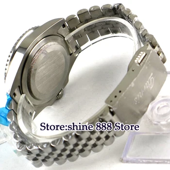 40mm PARNIS cadran negru bezel sticlă de Safir data GMT automatic mens watch
