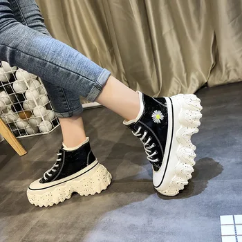 SWYIVY Embriodery Flori Platforma Adidasi Femei Vulcanizat Pantofi de Înaltă Top 2020 Izvor Nou de sex Feminin de Cauzalitate Pantofi Adidași Indesata