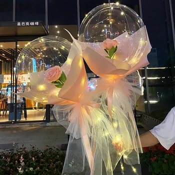 LED Luminos Balonul a Crescut Buchet Heliu Transparent Baloane Nunta Petrecere de Ziua 2021 An Nou Fericit Ziua Îndrăgostiților Cadouri