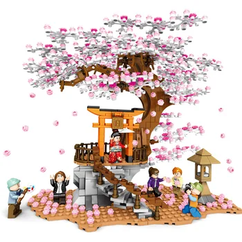 Noi Idei City Street View Sakura Stand Inari Shrine Casa DIY Blocuri seturi de Cărămizi floare de Cireș Prietenii Jucarii Copii 27147